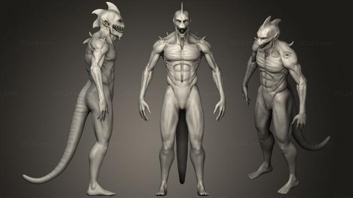 Figurines heroes, monsters and demons (Lizard Man, STKM_1490) 3D models for cnc